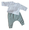SET ROPA BEBÉ BLUSA, PANTALÓN Y CHALECO GRIS/AZUL