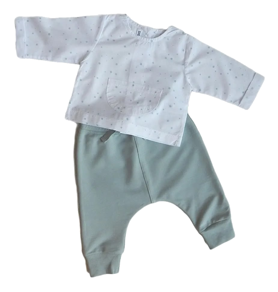 SET ROPA BEBÉ BLUSA, PANTALÓN Y CHALECO GRIS/AZUL