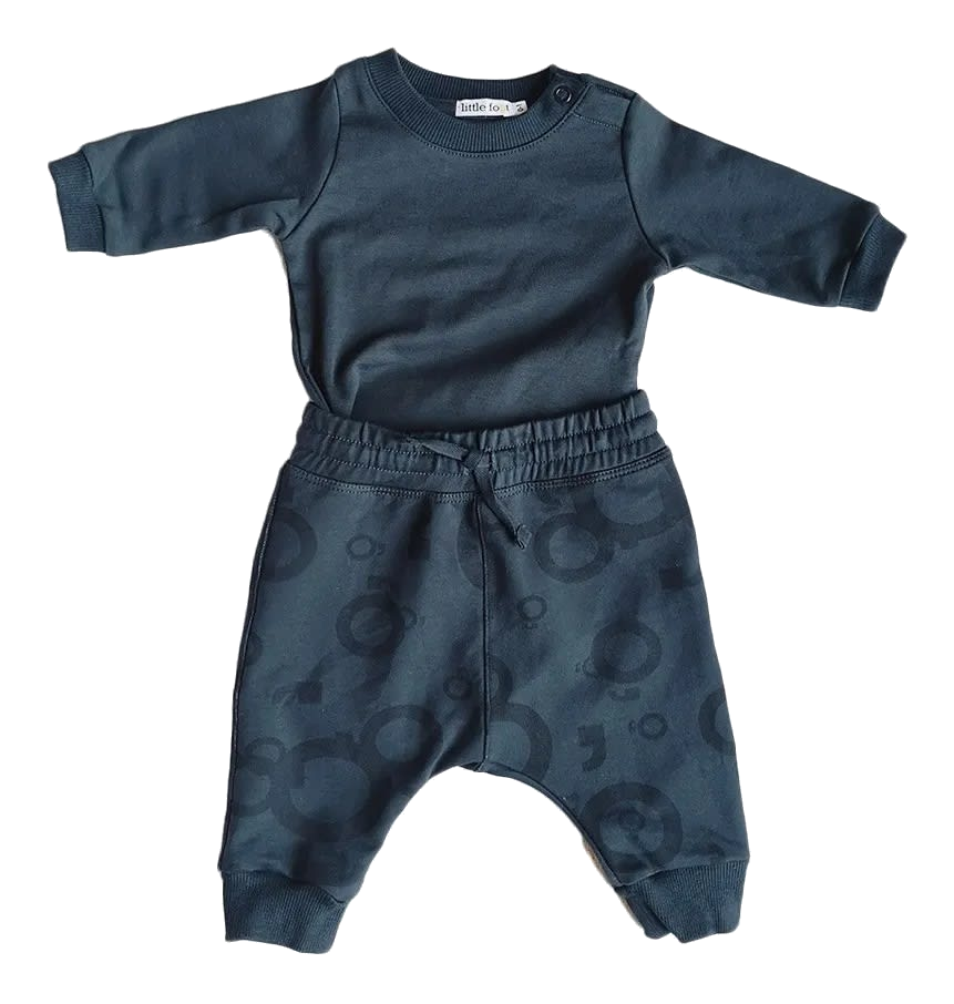 SET ROPA BEBÉ POLERA CON CODERAS NARANJAS Y PANTALON AZUL