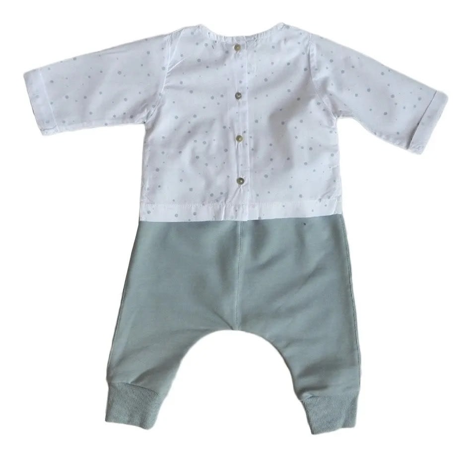 SET ROPA BEBÉ BLUSA, PANTALÓN Y CHALECO GRIS/AZUL