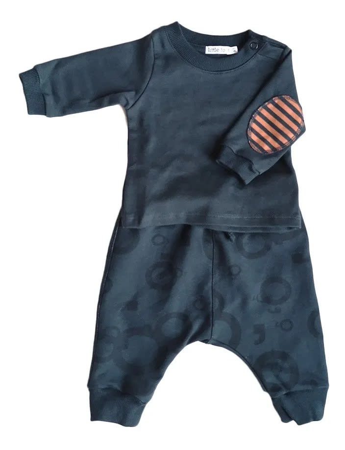 SET ROPA BEBÉ POLERA CON CODERAS NARANJAS Y PANTALON AZUL