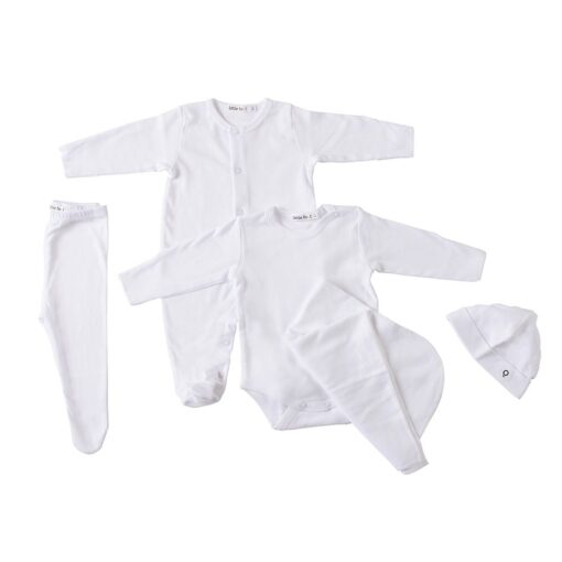 Set cinco piezas ajuar "blanco". Ropa para bebés, 100% algodón peruano