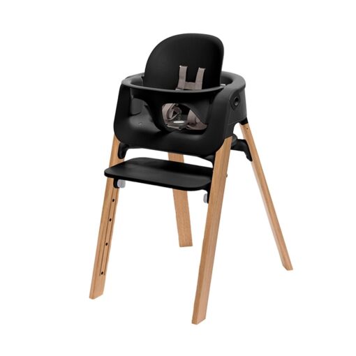 Pack silla streps negro/roble natural Stokke