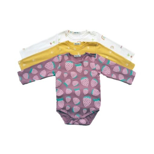 set 3 bodys algodon manga larga amarillo rosado blanco Little Foot