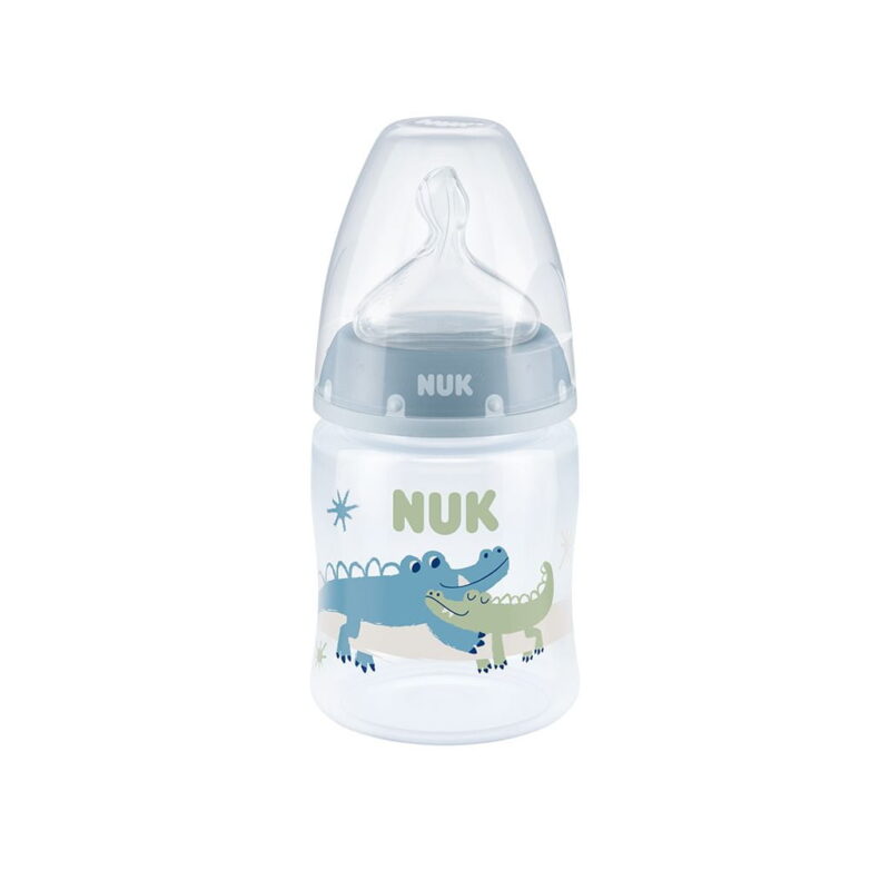 mamadera first choice plus con control temperatura 150ml Nuk cocodrilo celeste