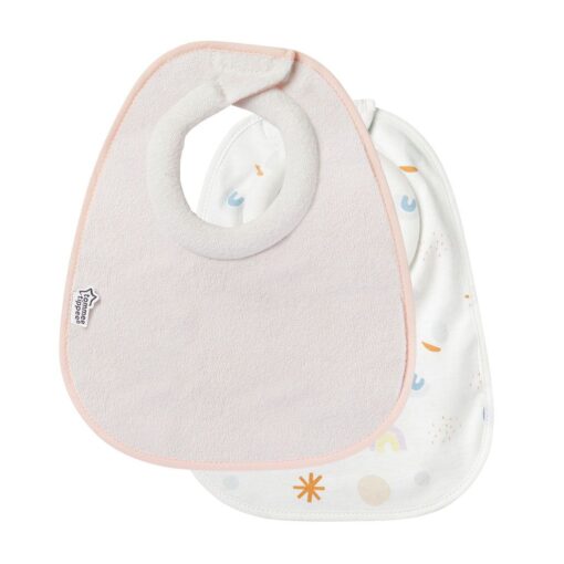 set 2 baberos tela absorbente rosado blanco estampado tommee tippee 3