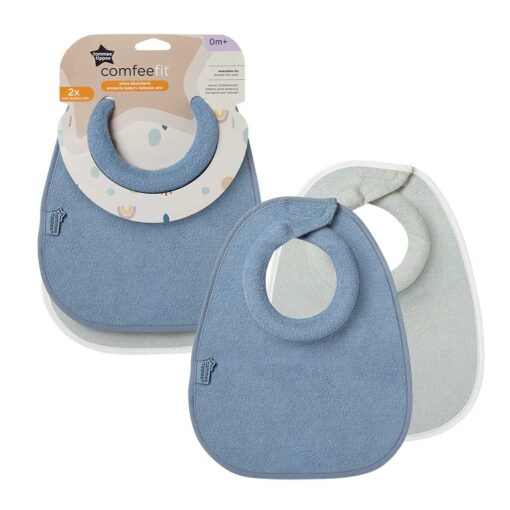 set 2 baberos tela absorbente verde azul estampado tommee tippee 2