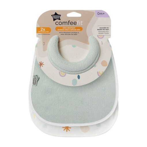 set 2 baberos tela absorbente verde blanco estampado tommee tippee 4