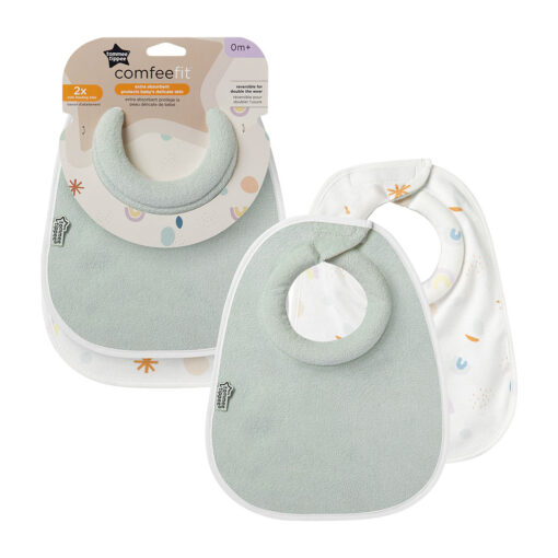 set 2 baberos tela absorbente verde blanco estampado tommee tippee 5