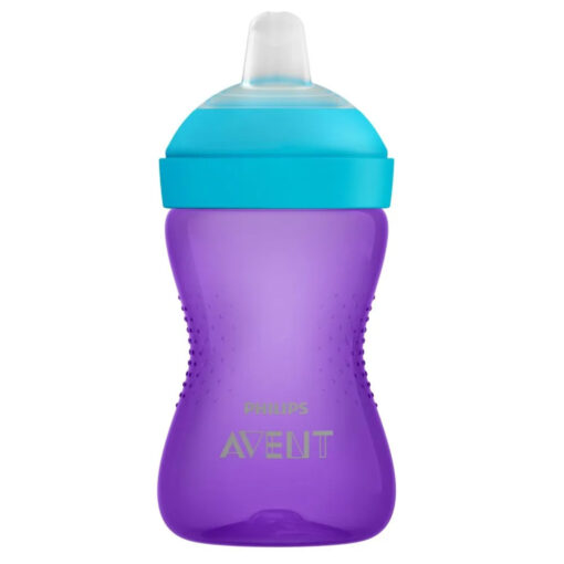 vaso morado con boquilla flexible Avent